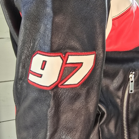 NWT Forever 21  Moto Sport Colorblock Faux Leather Jacket Size Small - Picture 4 of 9